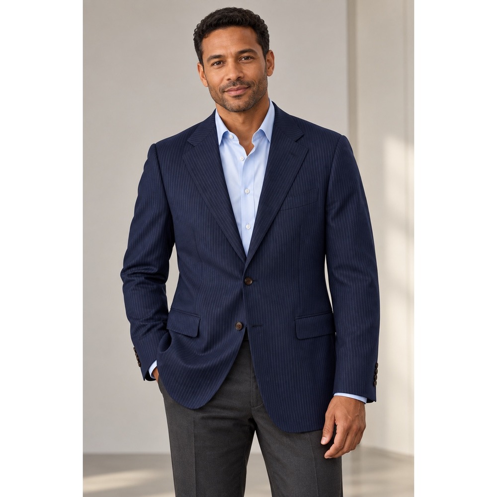 Suitsupply La Spalla Navy Pinstripe Wool Cashmere Blazer Jacket 44L Slim P5962I